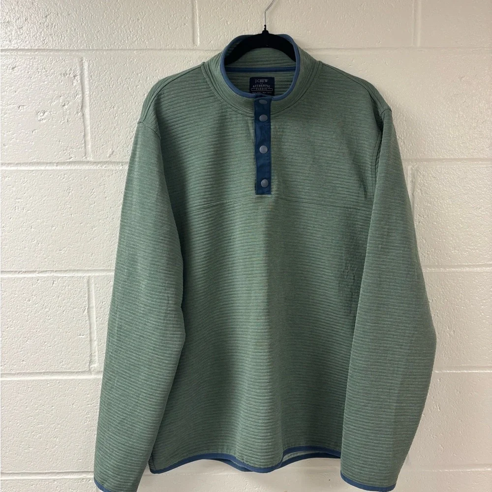 J.Crew Green Snap Button Henley Fleece Pullover Size XL - Picture 1 of 4